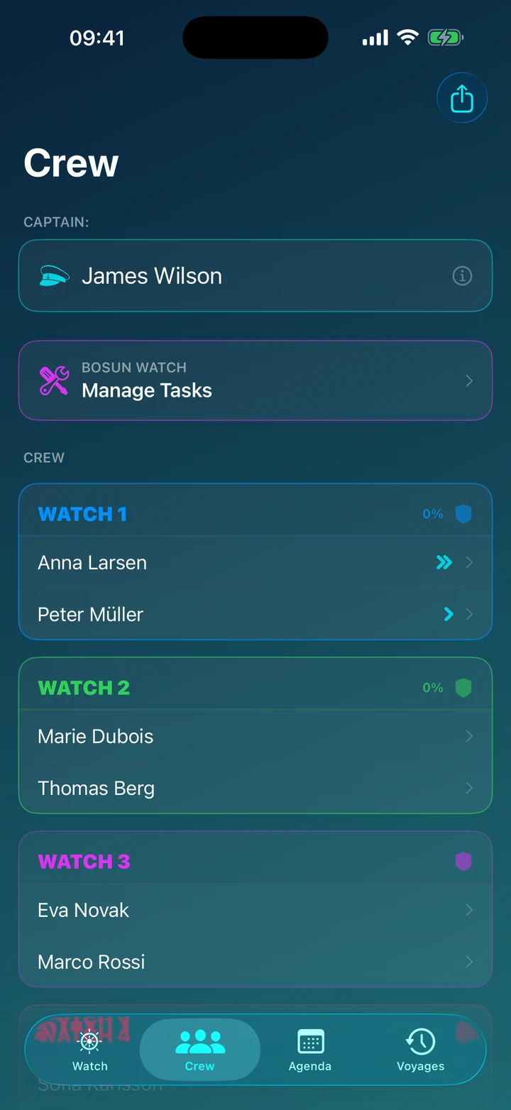 Crew and bosun task lists
