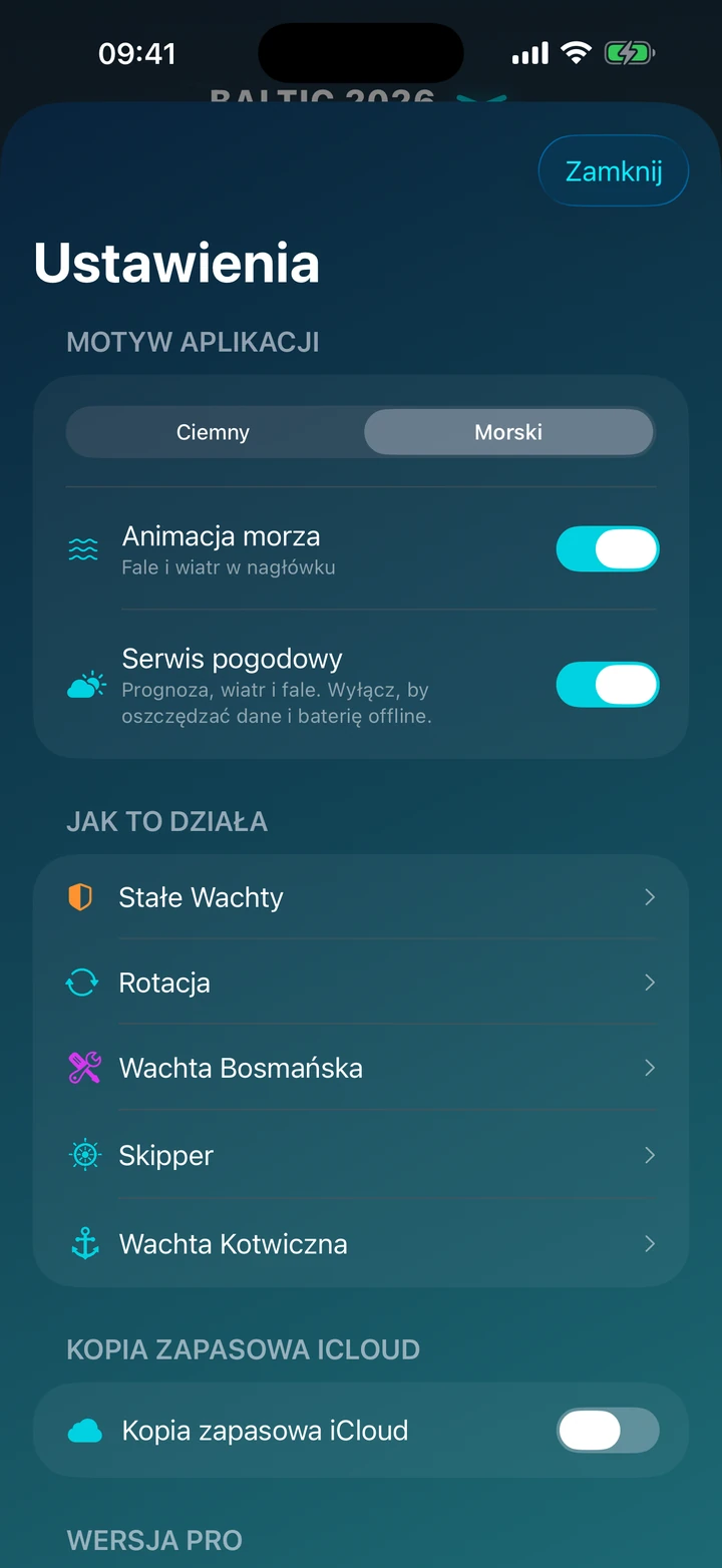 Archiwum rejsów i ustawienia