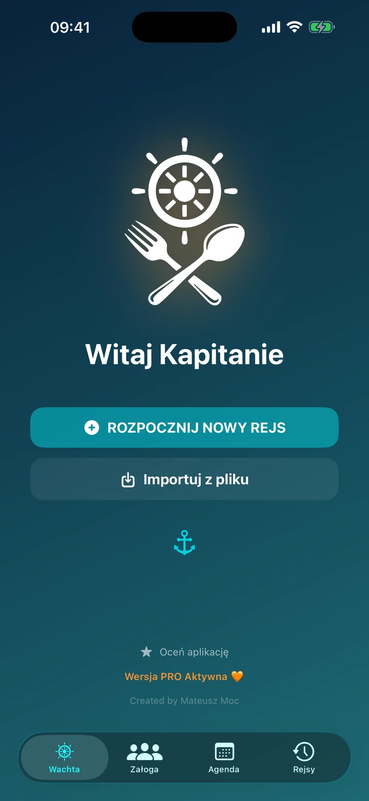 Ekran aplikacji — zegar wachtowy