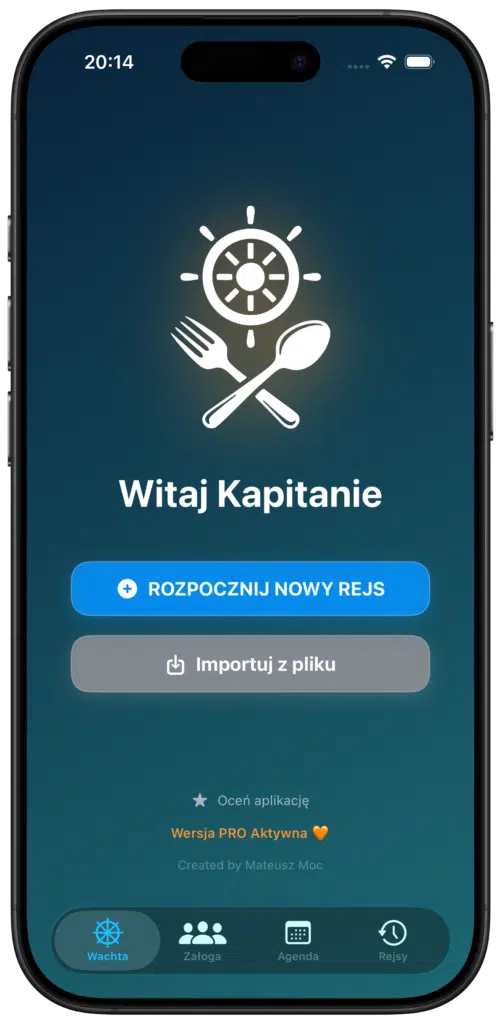 Ekran aplikacji — zegar wachtowy