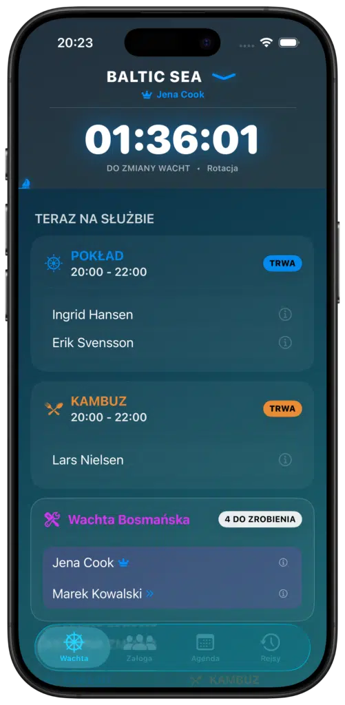 Zegar wachtowy — główny ekran